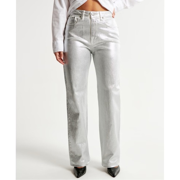 NWT • A&F Silver Metallic Jeans - Picture 2 of 12